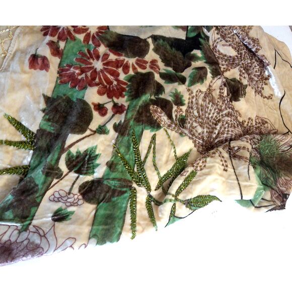 Vintage Japanese Print Geisha Velvet Fringed Shawl Wrap - Picture 2 of 10